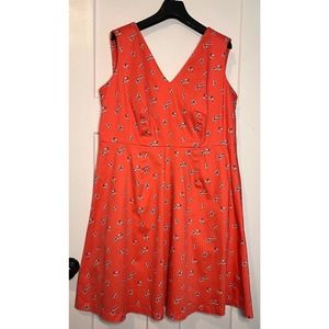 Lane Bryant Womens A Line‎ Dress Coral Floral V Neck Sleeveless Stretch Plus 18